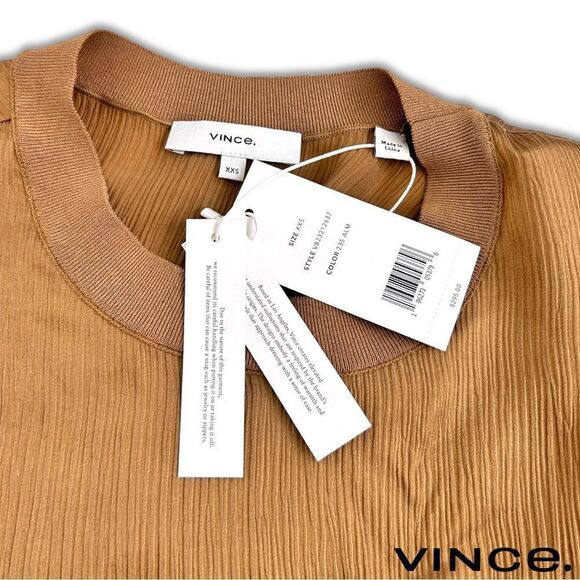 Vince. **NWT** Rib Trim Flutter Sleeve Shell Blouse in Almond - Picture 16 of 16